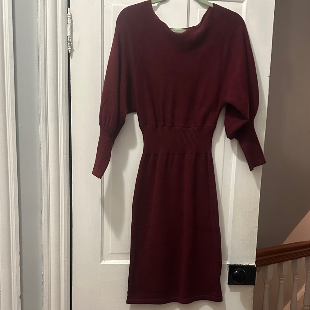 Long Sleeve Burgundy Sweater Dress